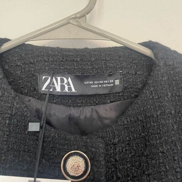 NWT Zara Structured Tweed Wool Blend Blazer Black Gold Buttons Size XS - Picture 5 of 10